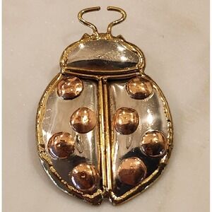 Vintage‎ Ladybug Beetle Brooch Gold Silver Tone Insect Figural Mid Century